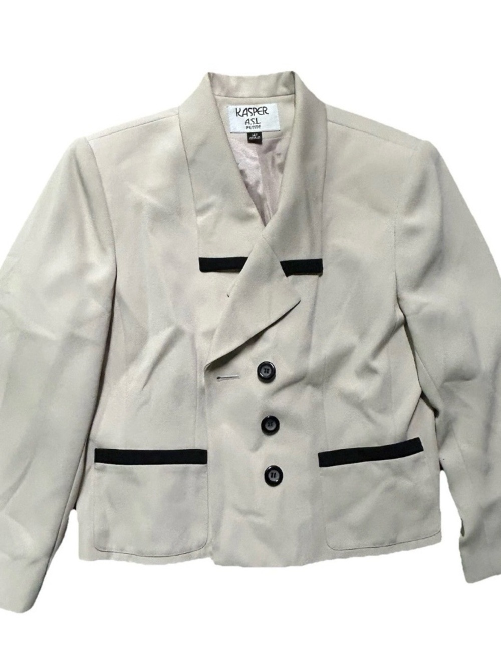 Women’s Vintage Kasper A.S.L. Beige Petite Sports Coat Jacket Size 14P - Picture 1 of 4
